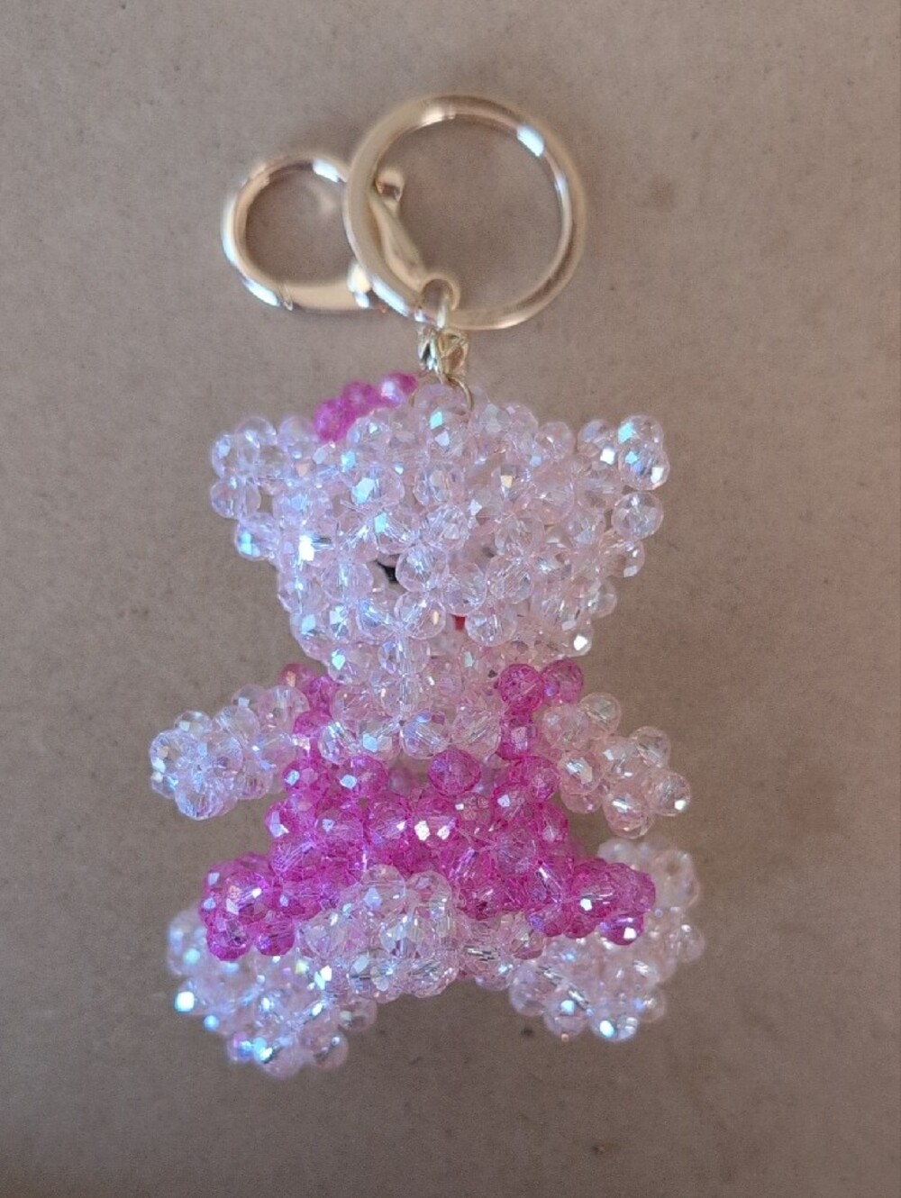 Beaded Pink Teddy Bear Keychain Bag Charm - Picture 4 of 7